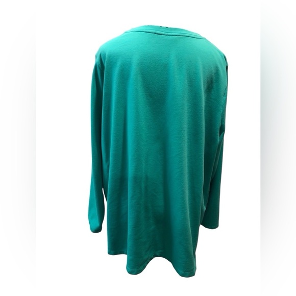 Susan Graver Artisan 2X Turquoise Green Blouse L/S Studded, Sequins, Rhinestones - Picture 2 of 6